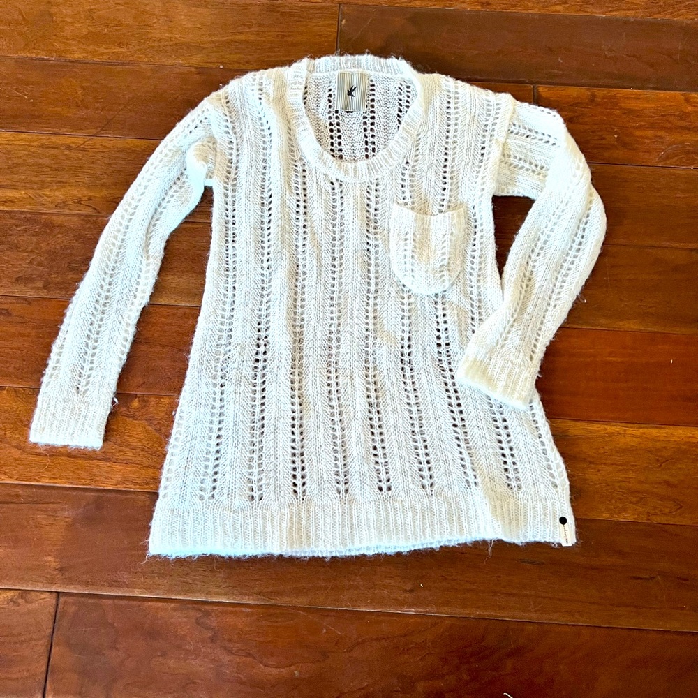 One Teaspoon White Open Knit Crew Neck Sweater